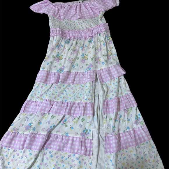 Miss Selfridge Pink Floral Ruffle Off-Shoulder Maxi Dress - Picture 2 of 8